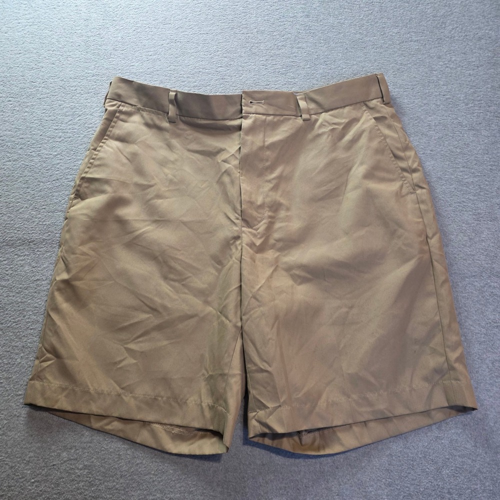 Brooks Brothers Dress Shorts Mens 36 Khaki Tan Flat Front 100% Polyester Chino